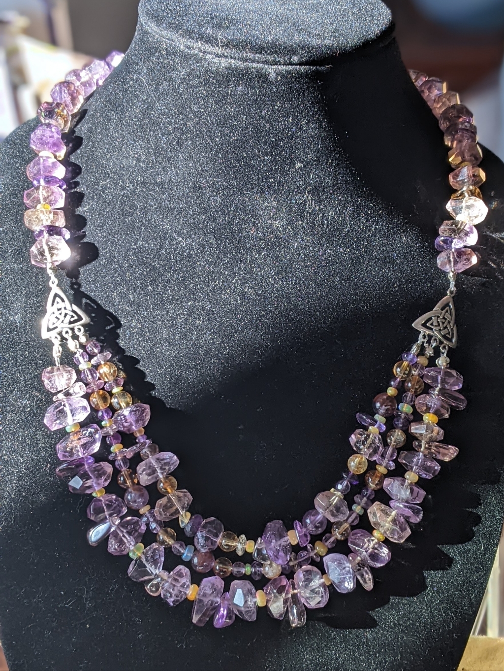 Ametrine Handmade 3 Strand.Necklace W/Sterling Silver
